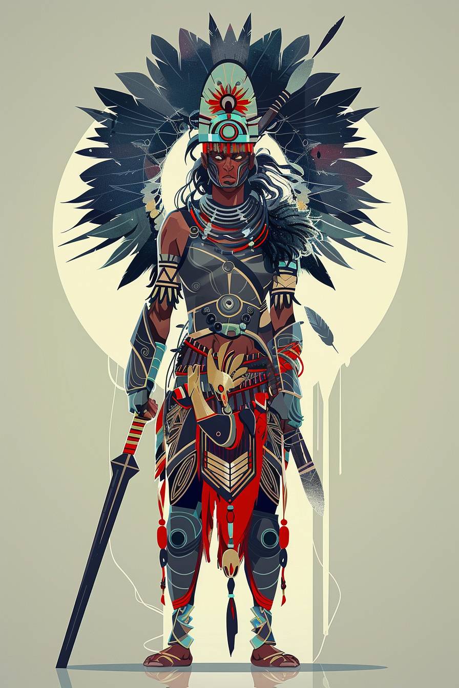 In the style of Ingrid Baars, warrior character, full body, flat color illustration