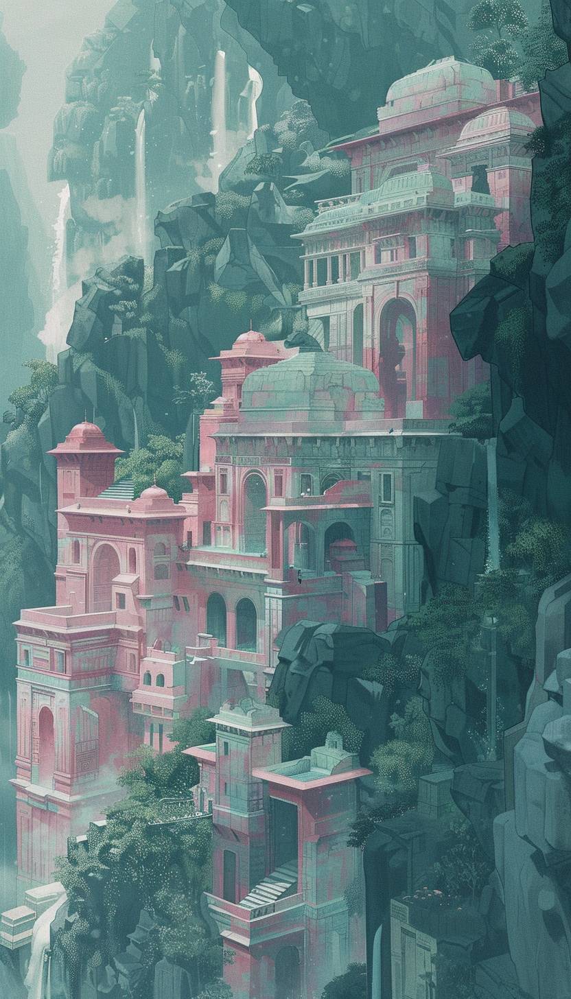 In style of Hsiao Ron Cheng, Enigmatic ruins of an ancient civilization --ar 4:7 --v 6.0