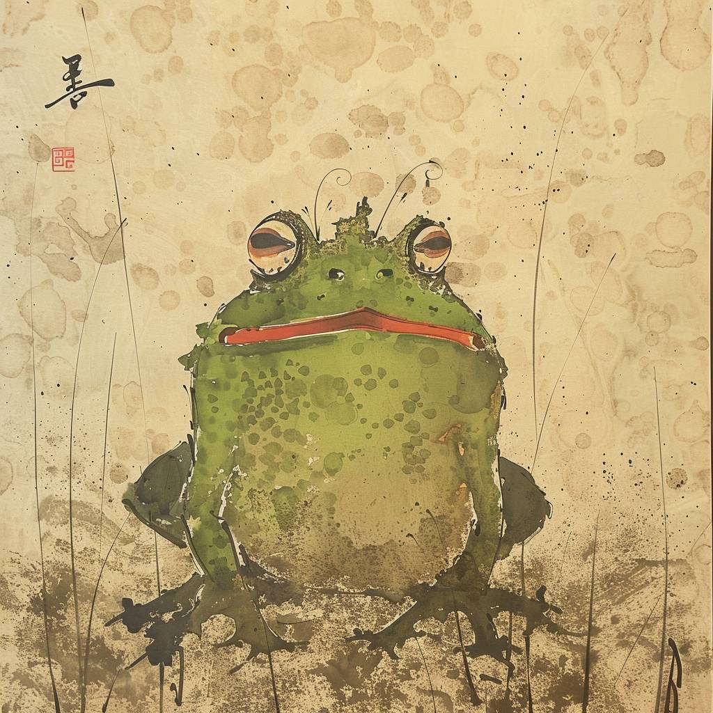 Frog Prince, cartoon creature in the style of Wu Guanzhong
