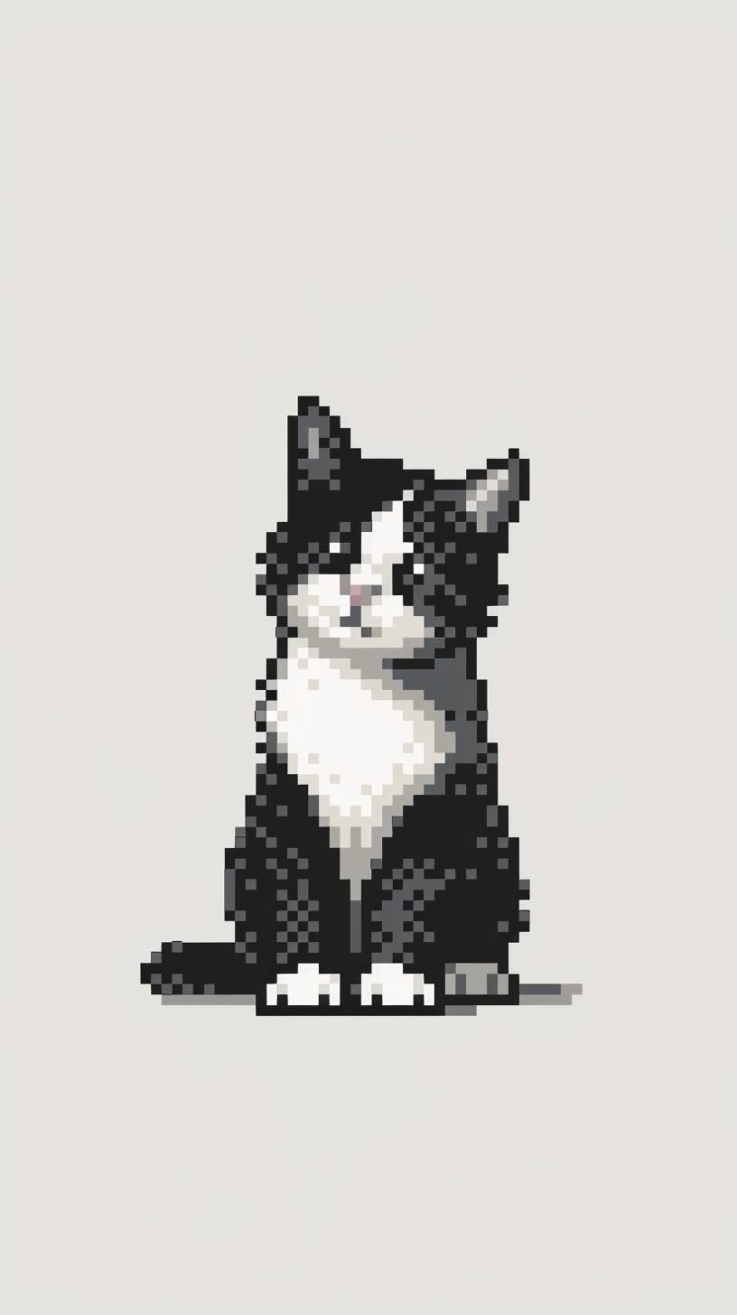 シンプルで基本的でミニマル、クリーンでピクセルアートの猫