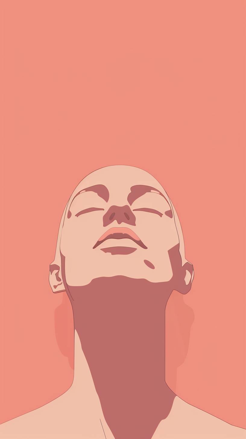 A 2D vector image of a person meditating, zoomed in on the face and nose, with a solid salmon background color.