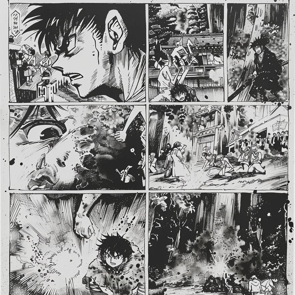 Scan of a Shonen Jump manga page, the panels shows scenes of [character description and color element], a black and white vintage Japanese comic.