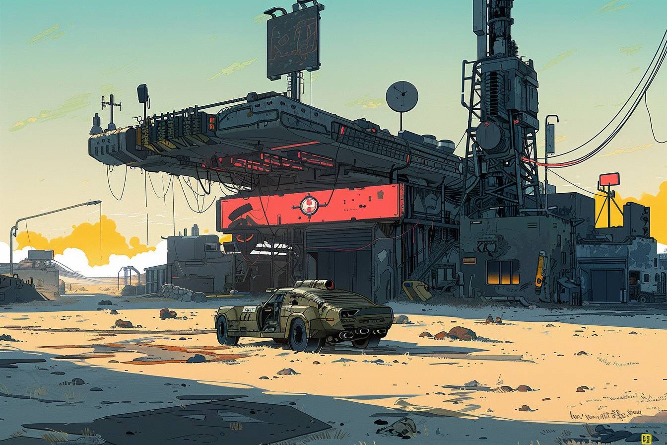 Wasteland, sci-fi art, in style of Laurie Greasley