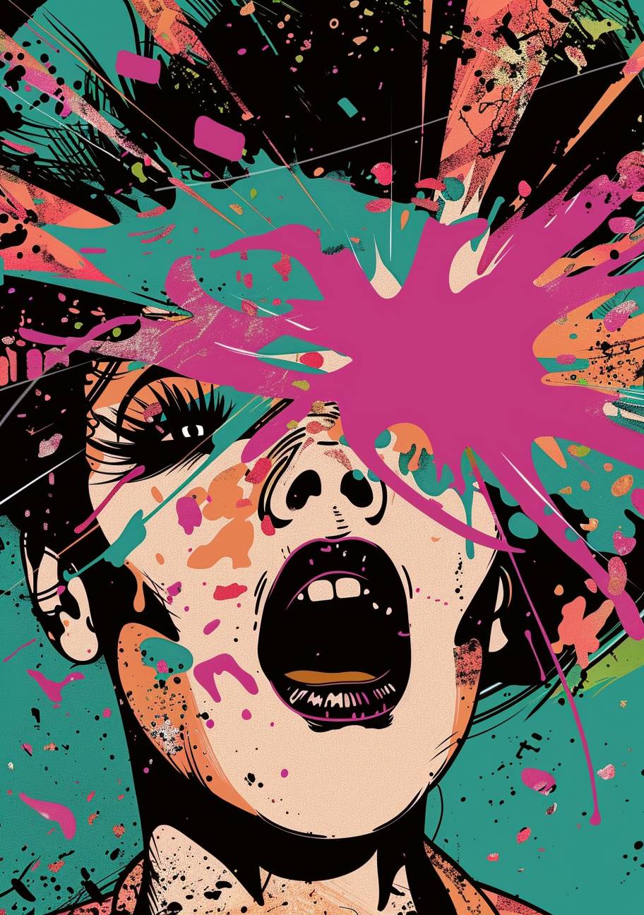 Explosion artist cover in the style of feminine pop art, unapologetic grit, concert poster, exotic, playful expressions, hyper-detailed illustrations, erudite --ar 70:99 --style raw --stylize 50  --v 6.0