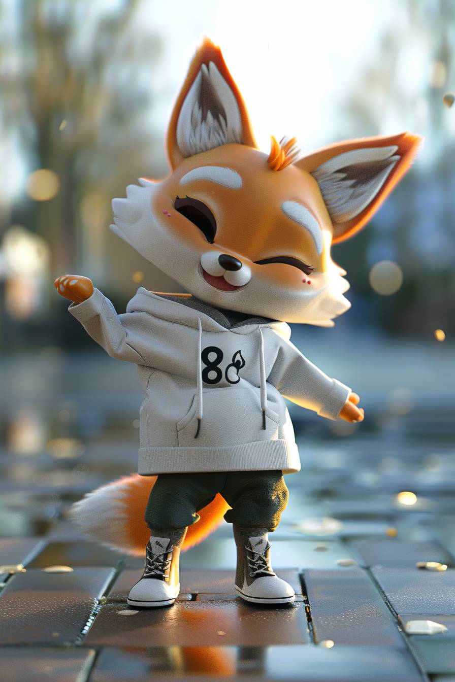 Blind Box style {animal name} character, full body, chibi, delicate features, sports hoodie, wearing Martin boots, dancing, clean background, natural lighting, 8K, best quality, ultra-detail, 3D, C4D, Blender, OC renderer, ultra HD, 3D rendering