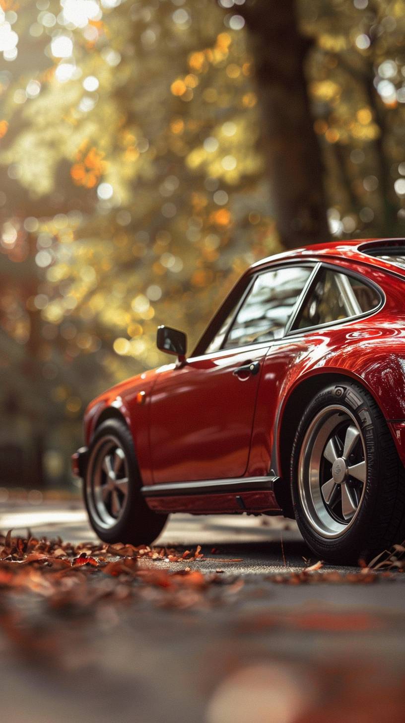 Porsche 1982 911, cherry red, magnesium rims, Dutch angle, NikonD850, LensBaby Velvet 50mm