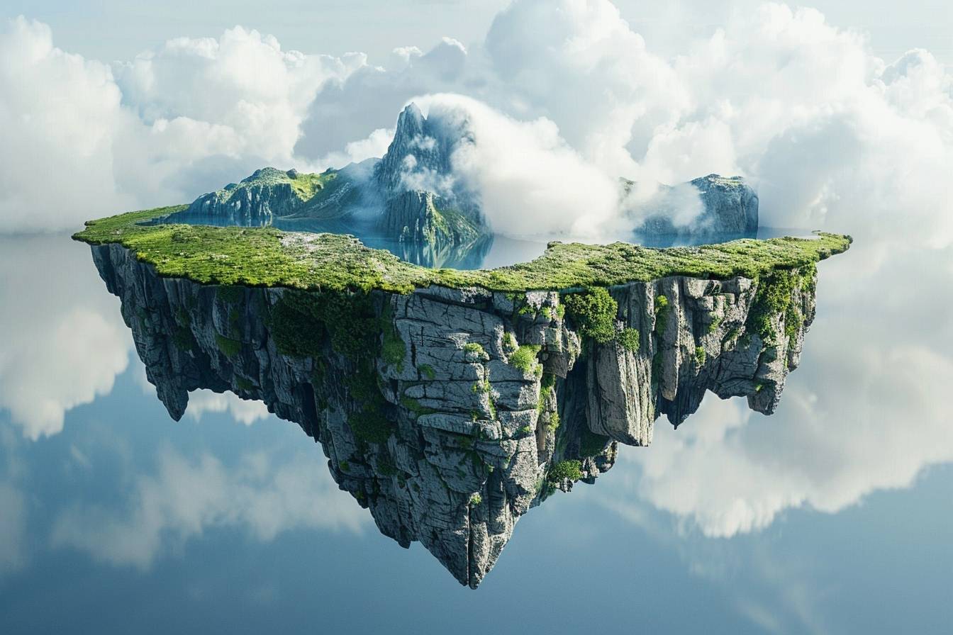 floating islands inside an anamorphic illusion
