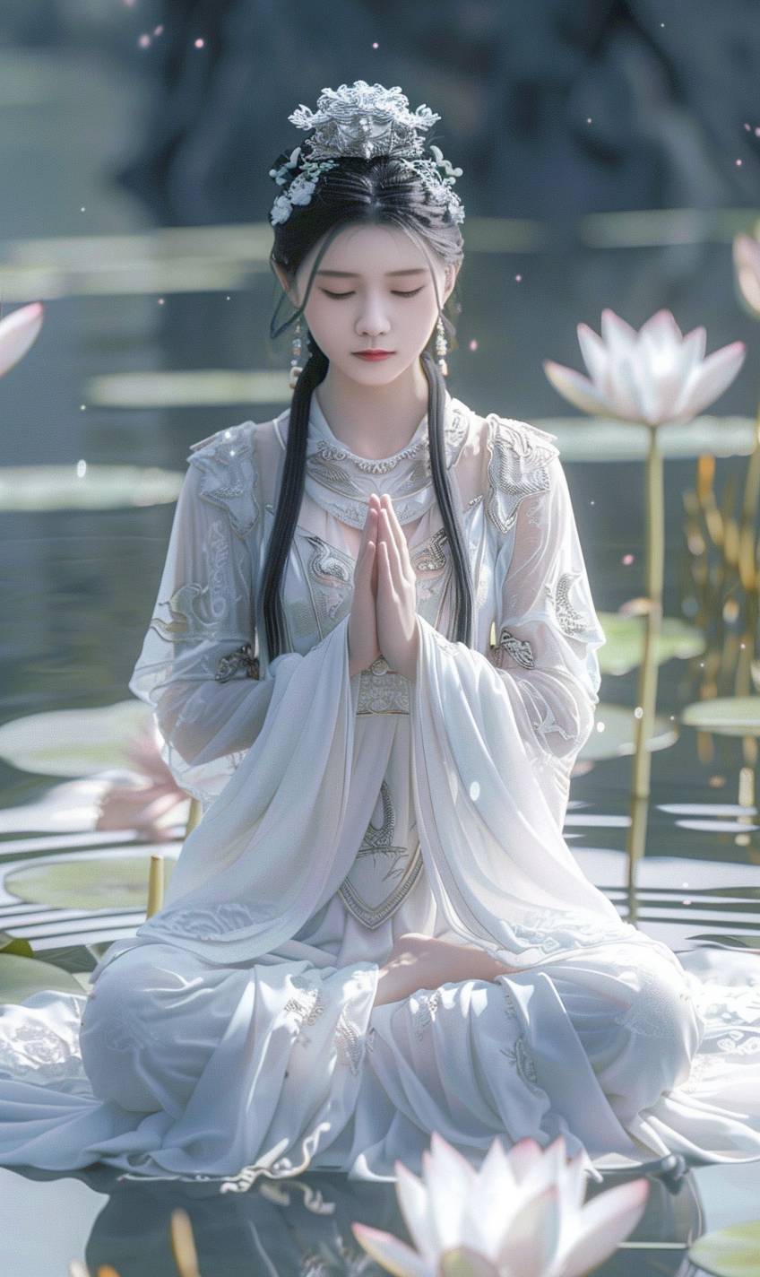 Buddhist style white series girls, cute, ancient style, pure, healing, beautiful, high-definition, ultra-high definition picture quality