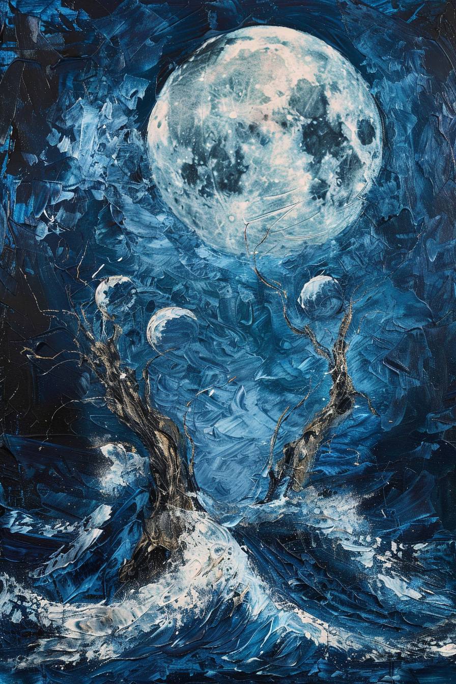In the style of Vincent van Gogh, ethereal beings dancing under the moonlight