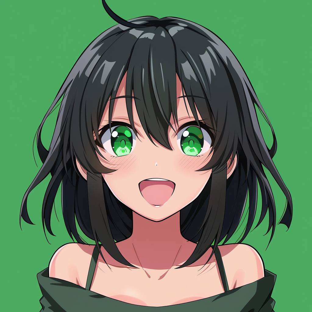 Cute Kawaii Anime Girl head shot, full face, cute happy expression, artist Miyama-Zero, Highschool DxD, High detail, detailed lines, green screen background, manga style