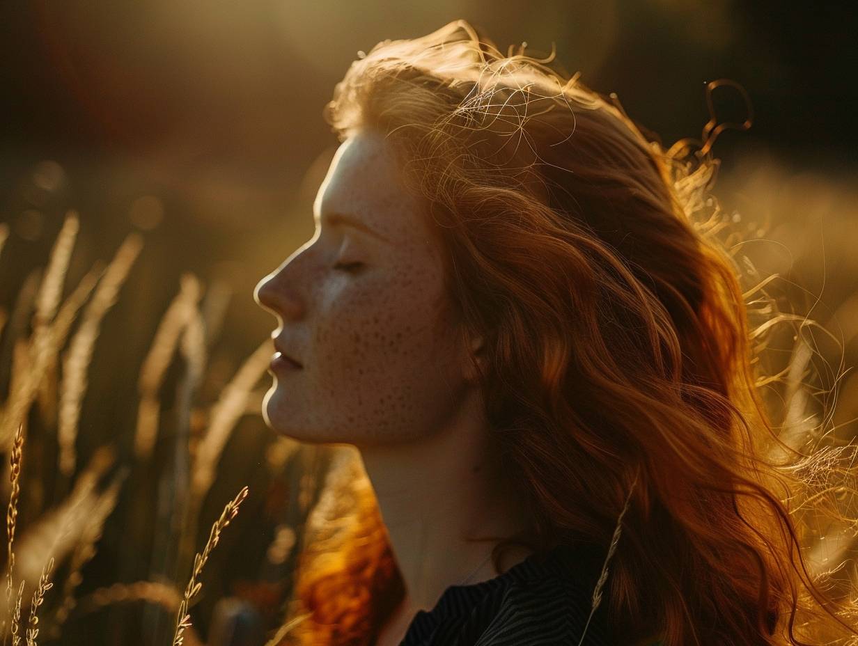 Photography of woman with red hair in sunlight