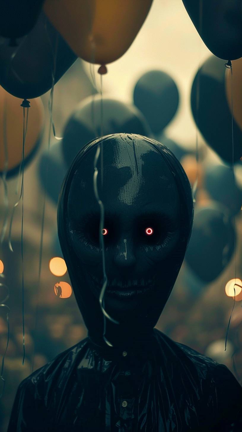 Human face on flying balloons, shocking footage, human face, creepy appearance, 8K