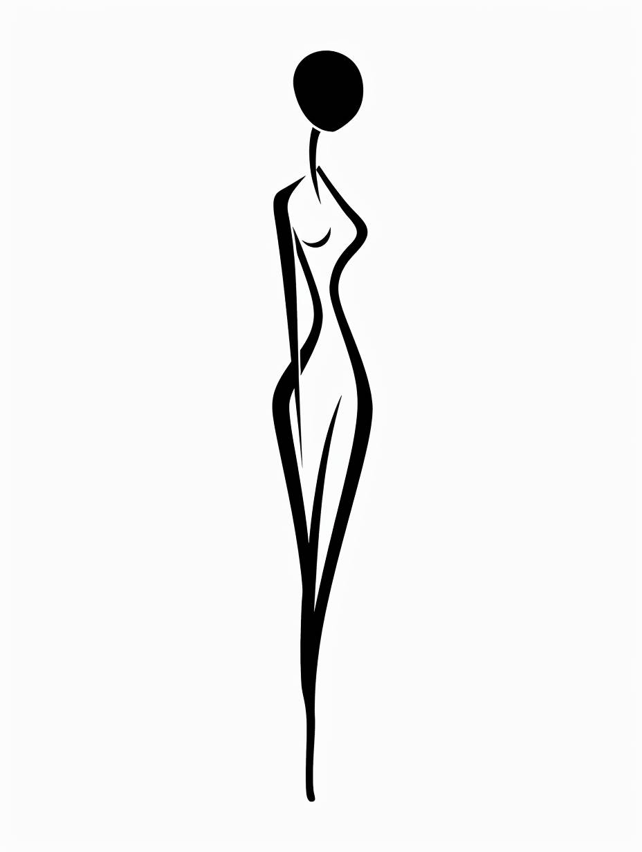 Please draw a black stick drawing depicting the full body outline of a sleek looking woman to be used as an icon for a logo.