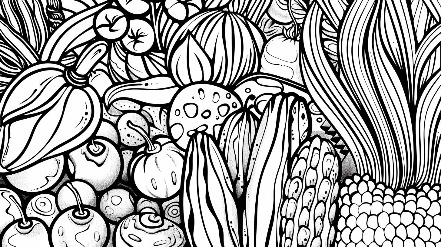 This food and snacks coloring book is suitable for adults and kids, featuring bold lines and vibrant colors that are easy to color with crisp edges and clear lines. Velvety.