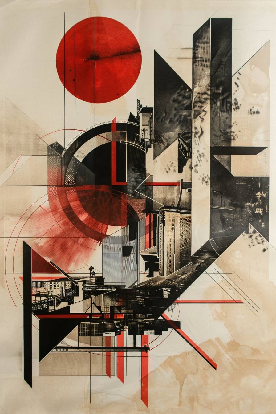 In style of El Lissitzky, Mechanical marvels of a futuristic metropolis --ar 2:3 --v 6.0