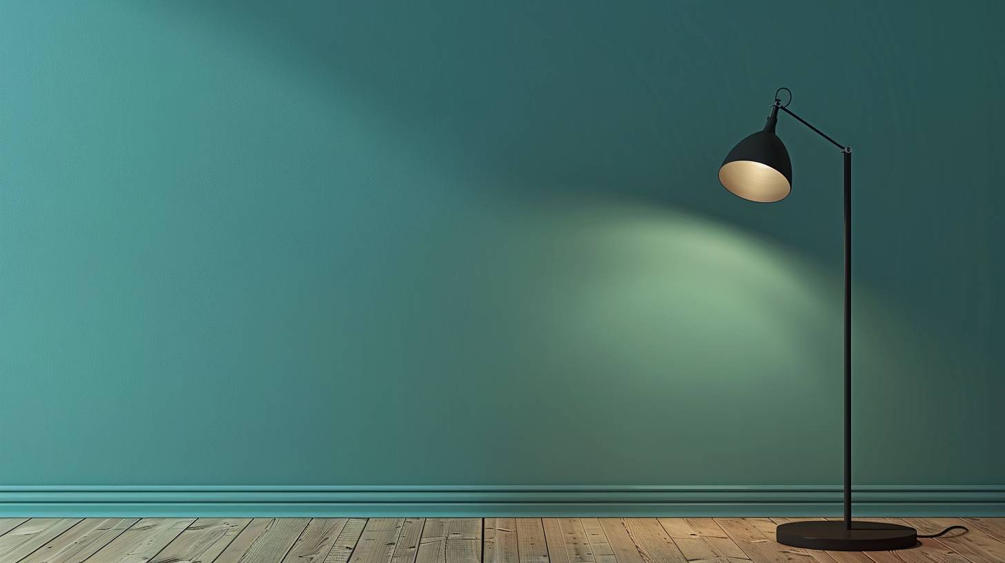 Product photo of a modern, minimalistic, monochromatic lamp