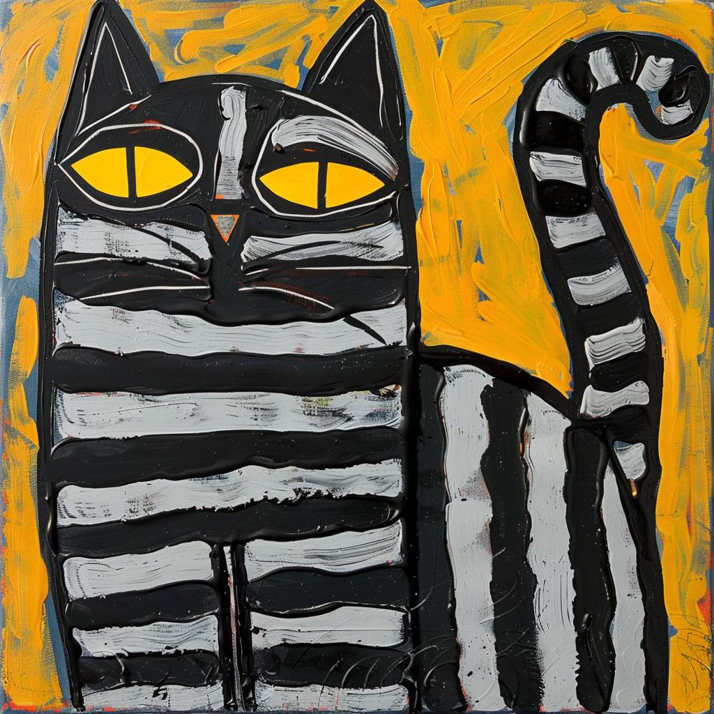 Feline animal painting in style of Jonathan Lasker