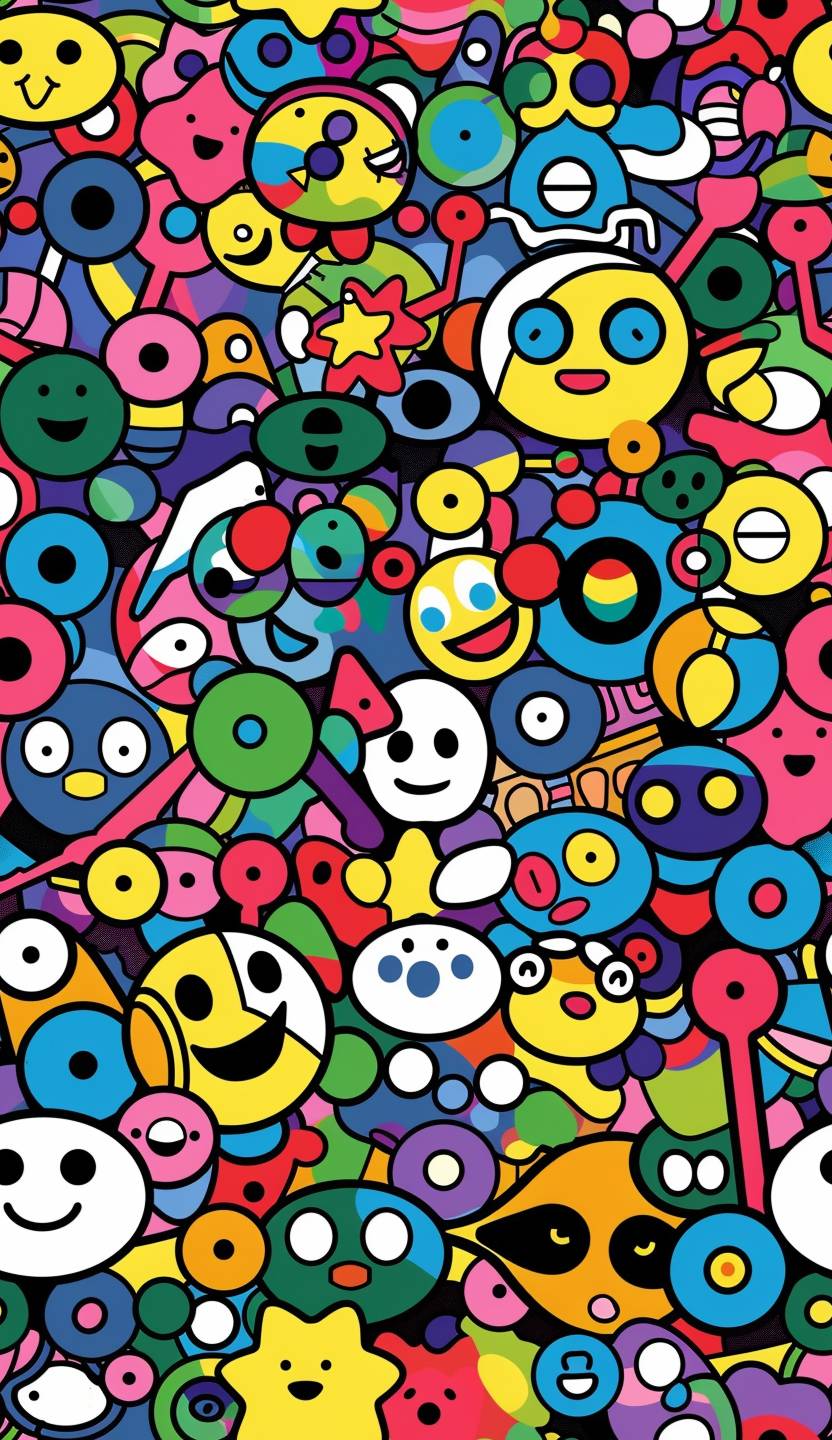 Murakami style vector art in Y2K colorway