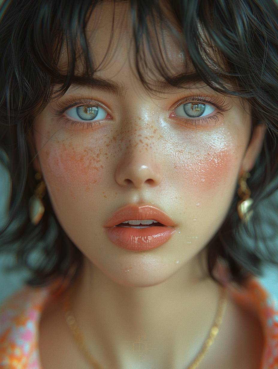 Super cute girl IP by popmart, Chinese girl, claymorphism, black straight hair, pastel colors, mockup, fine gloss, clean background, 3D rendering, soft focus, oc, blender, IP, best quality, 8k