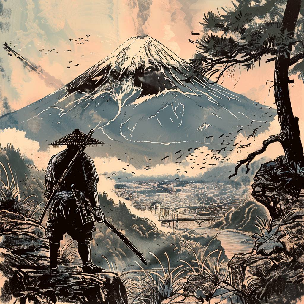 A Japanese Samurai on Mount Fuji, Vintage Comic