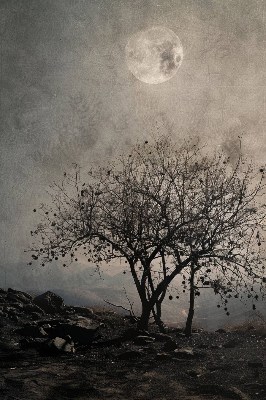 ジョン・バソ風のスタイルで、土地に影を投げかける月食