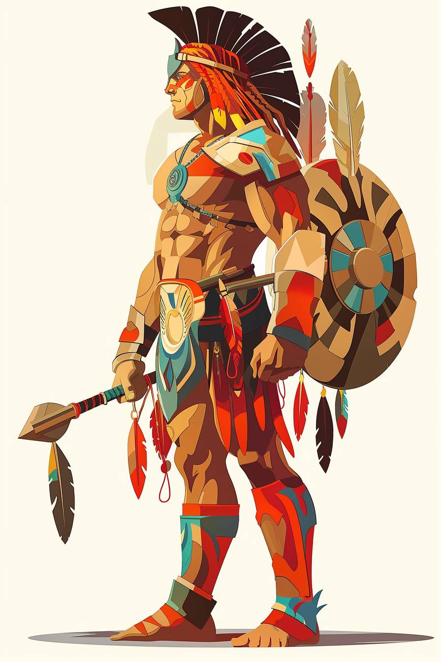 In the style of David LaChapelle, warrior character, full body, flat color illustration