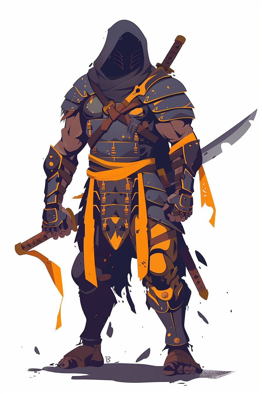 Warrior character full body flat color illustration in the style of Brian Sum