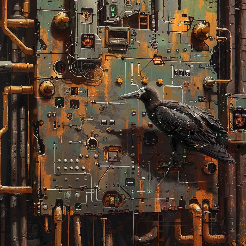 anchored machine, stylized circuit board, albatross, craig mullins