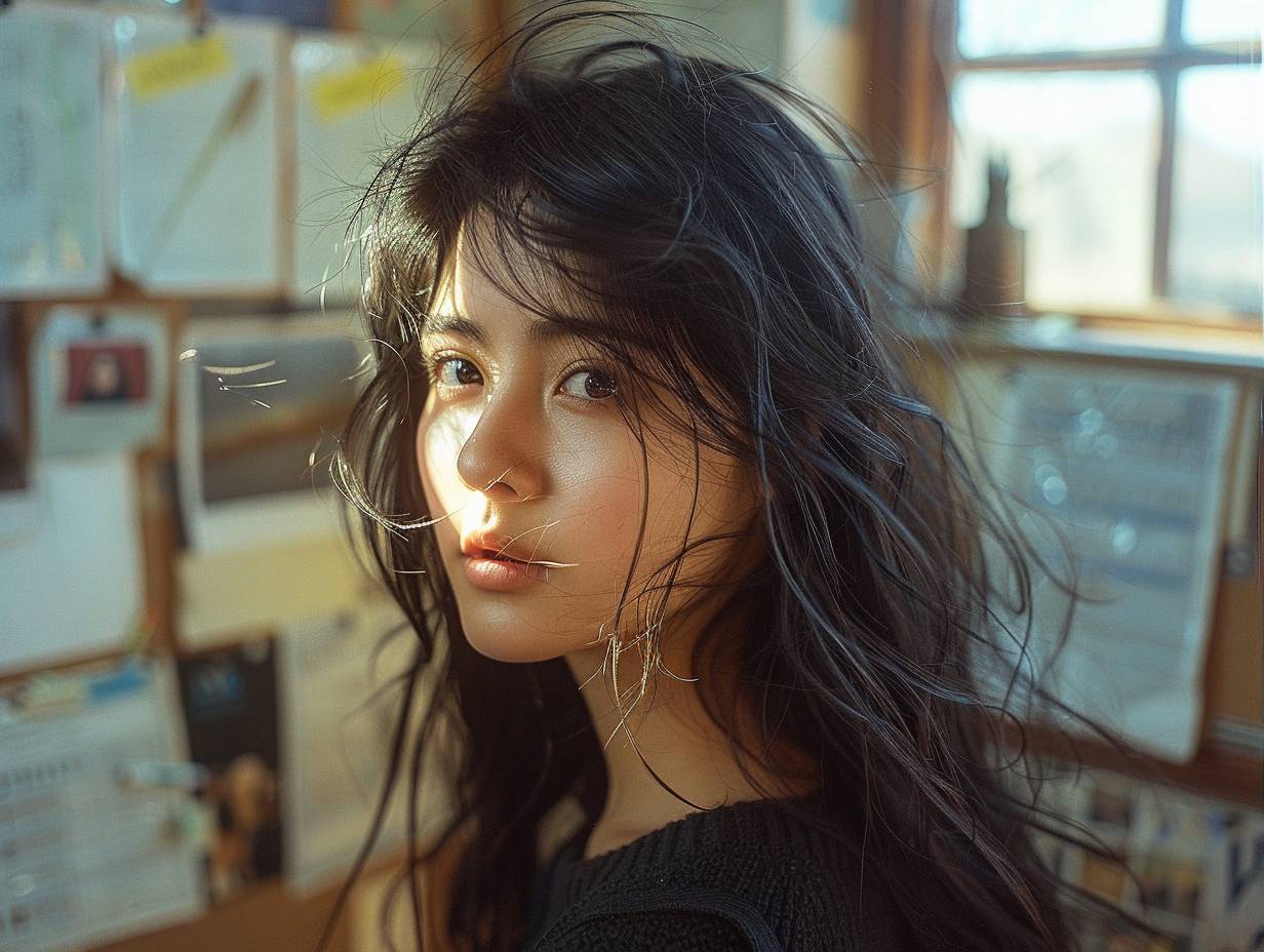 21-year-old Chinese girl, in school, beauty, long black hair, sunlight, insane detail, smooth light, real photography Fujifilm superia, full HD, taken on a Canon EOS R5 F1.2 ISO100 35MM