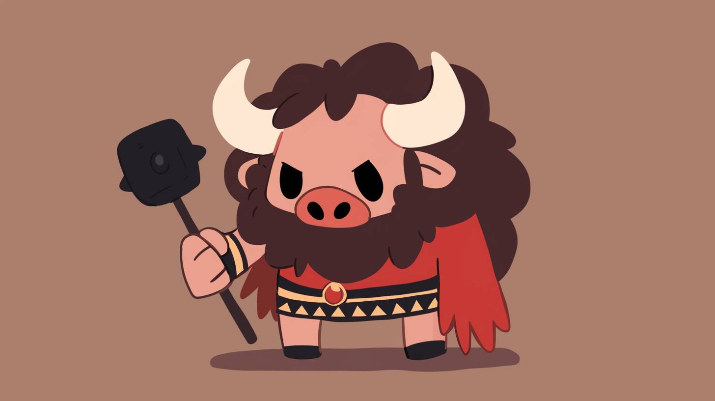 A simple drawing of The Minotaur in Allie Brosh style, with simple lines, flat colors, stick figure, minimalist, simple background