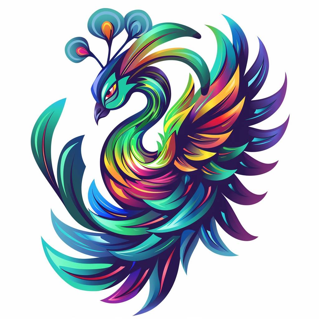 Peacock logo, white background, feathered dragon peacock, high definition, logo design, e-sports, gamer