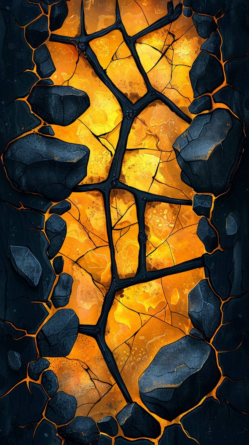 A shattered glass window with sharp edges glows in neon, set against a deep night sky resembling ink, conveying a feeling of heartbreak and loneliness. Stylized in a realistic manner with cyberpunk neon highlights and ink wash techniques, it is rendered in Unreal Engine to create depth and resembles a linoleum print style. The main colors used are yellow and black.