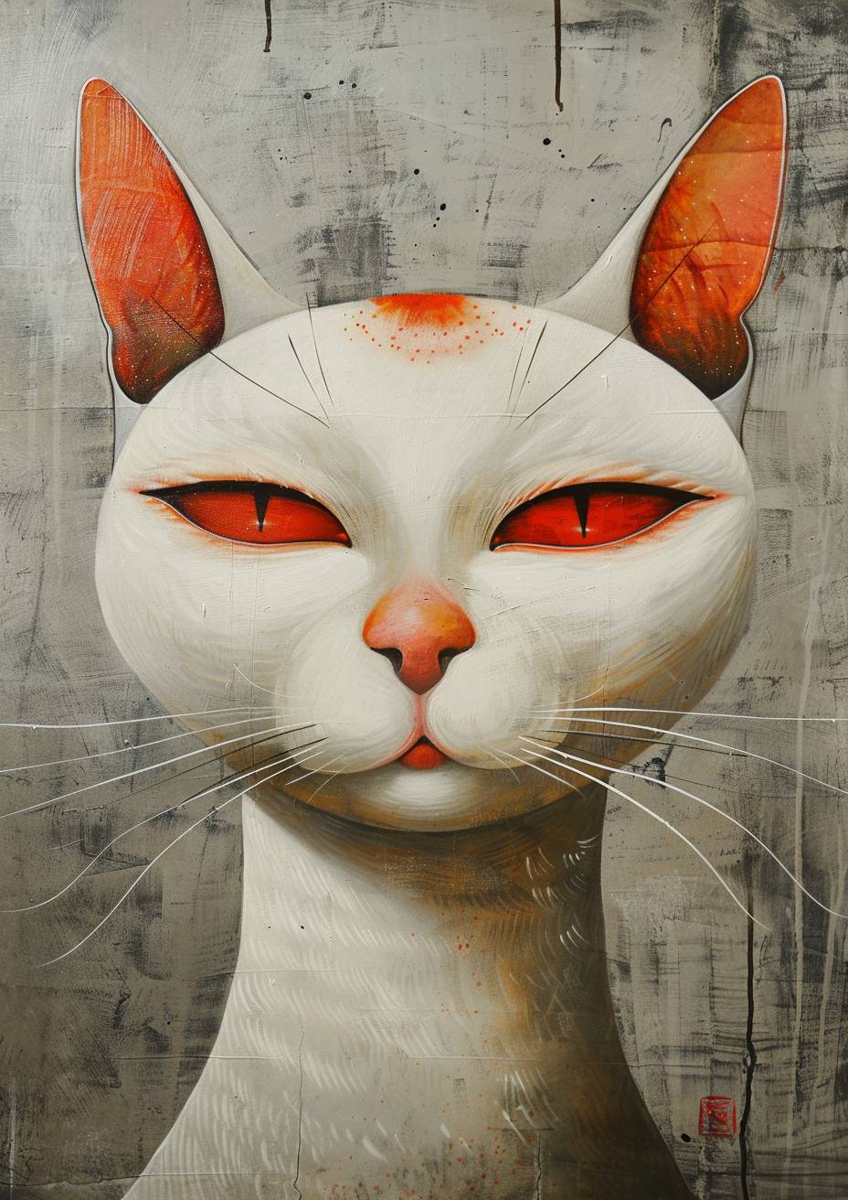 Feline animal painting in the style of Zhang Xiaogang