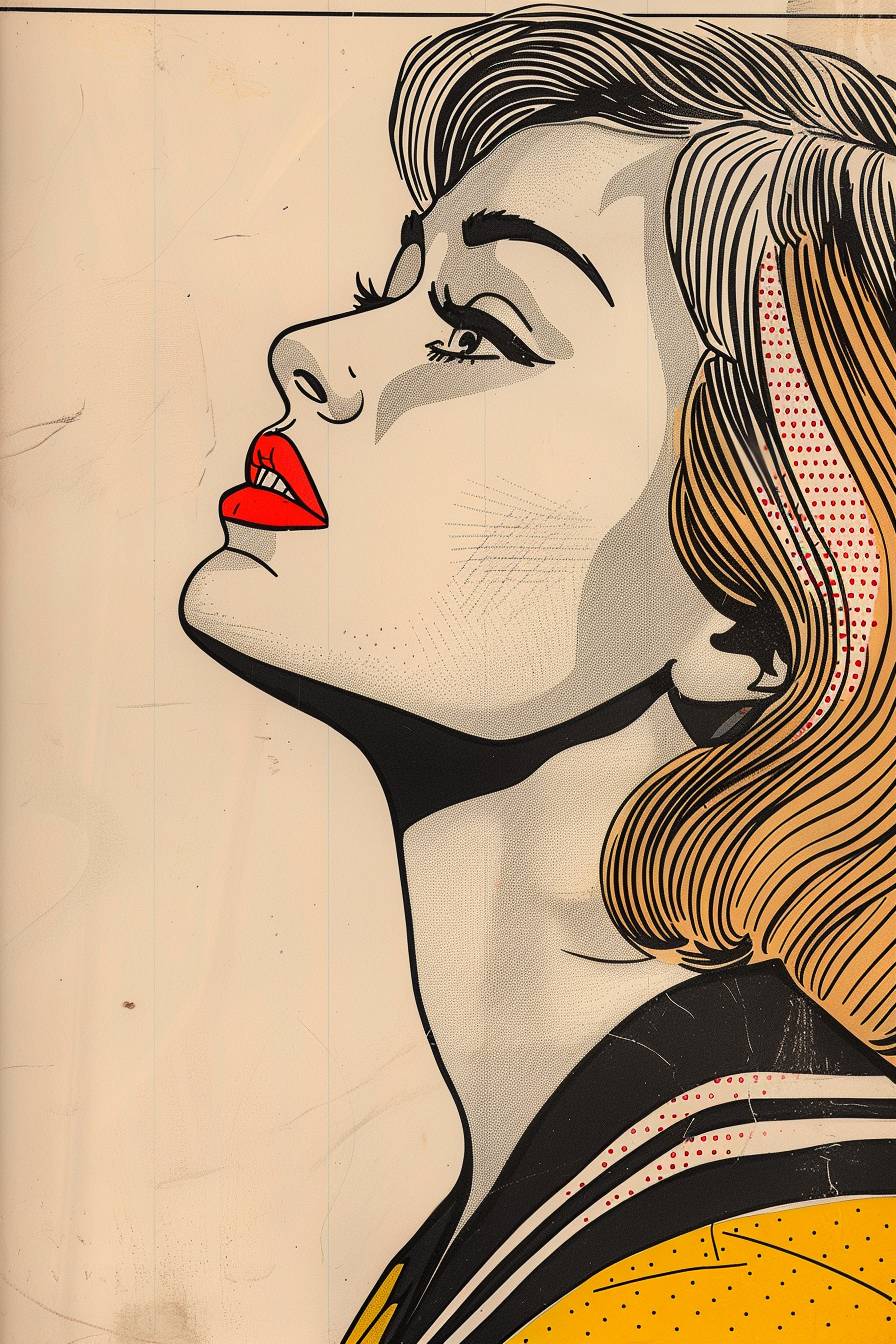 In the style of Lichtenstein, character, ink art, side view