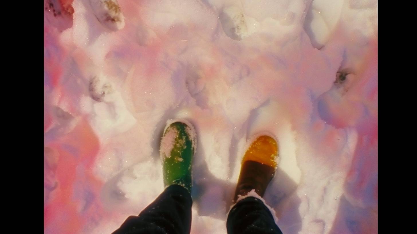 POV of person looking at their feet, snow