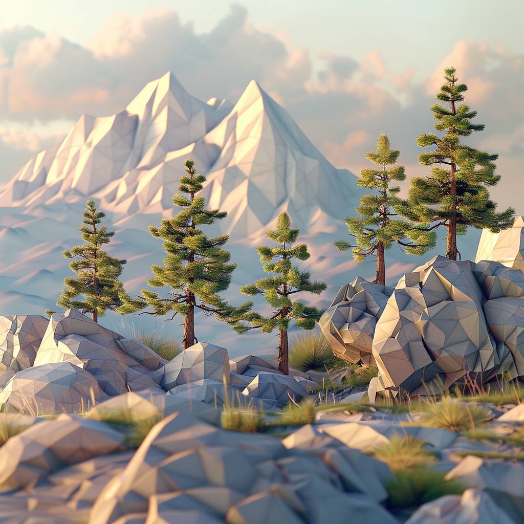 Low poly foreground, high poly background