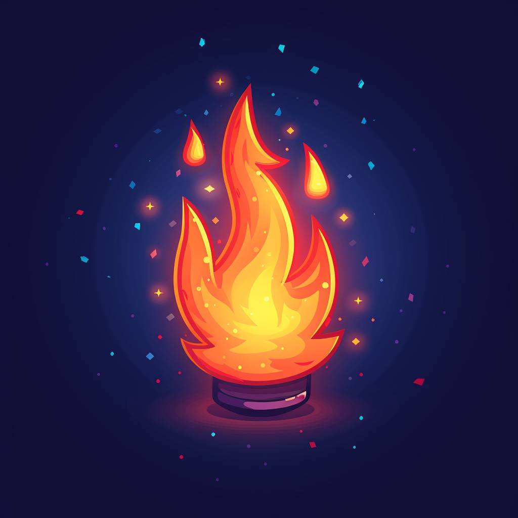 Minimalist streak icon signified by a flame, flat design, cel shaded vector art