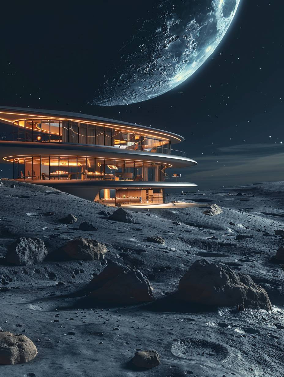 A modern jewelry store designed by Kenya Hara has opened on the surface of the moon, with the Earth in the background