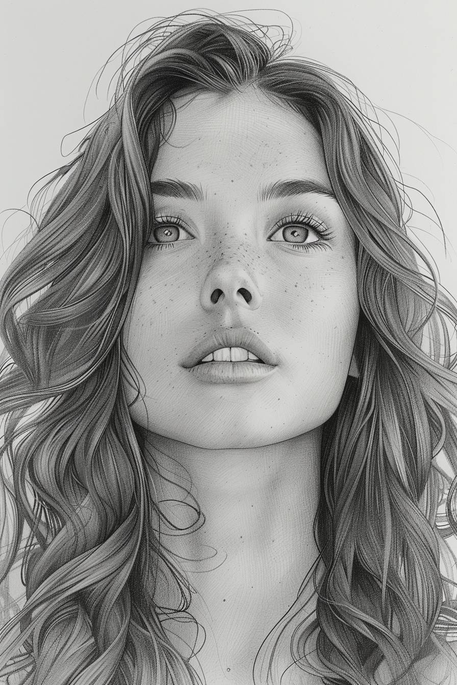 drawing of a woman, in the style of kieron gillen, light gray, intense close-ups, i can't believe how beautiful this is, augustus john, clayton crain, bold use of line