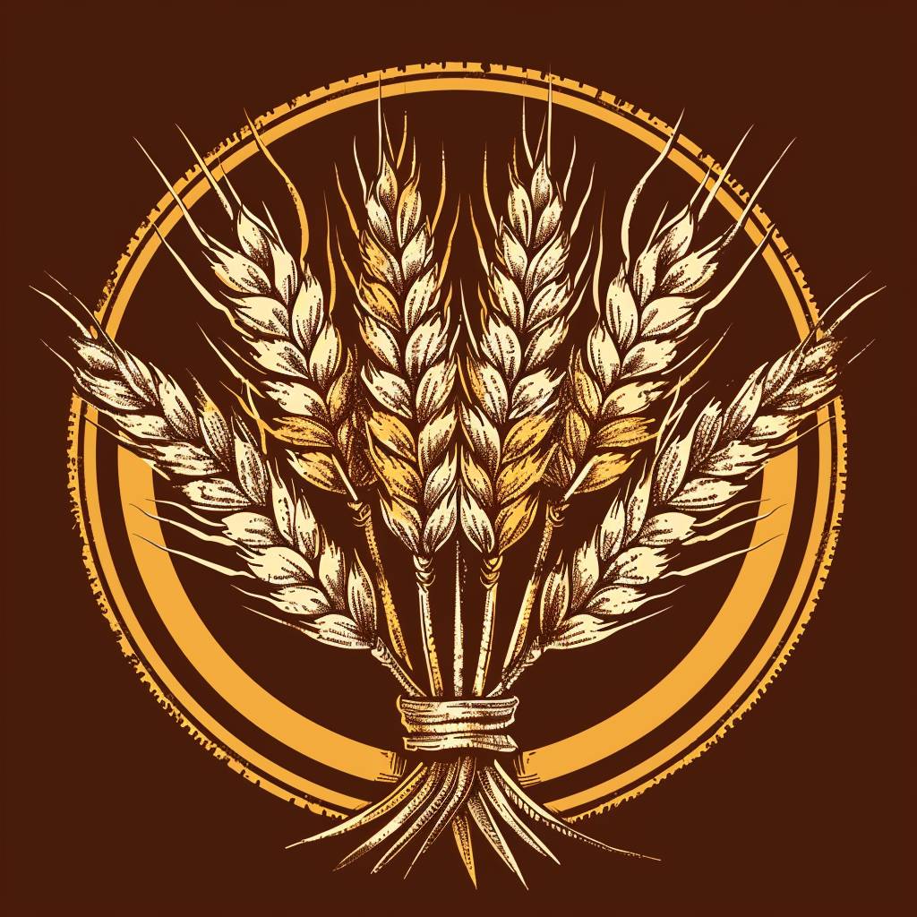 Farming wheat emblem, kitschy vintage retro simple –no shading detail ornamentation realistic color - v 6.0