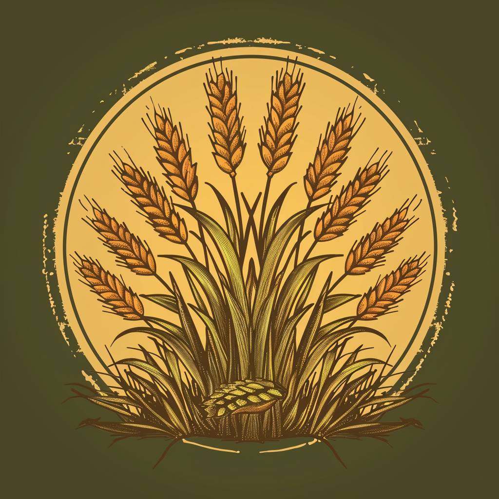 Farming wheat emblem, kitschy vintage retro simple –no shading detail ornamentation realistic color - v 6.0