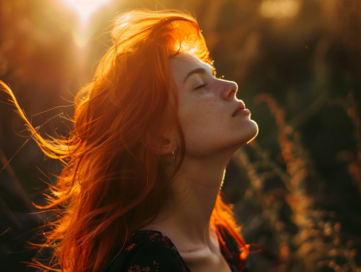 Photography of woman with red hair in sunlight