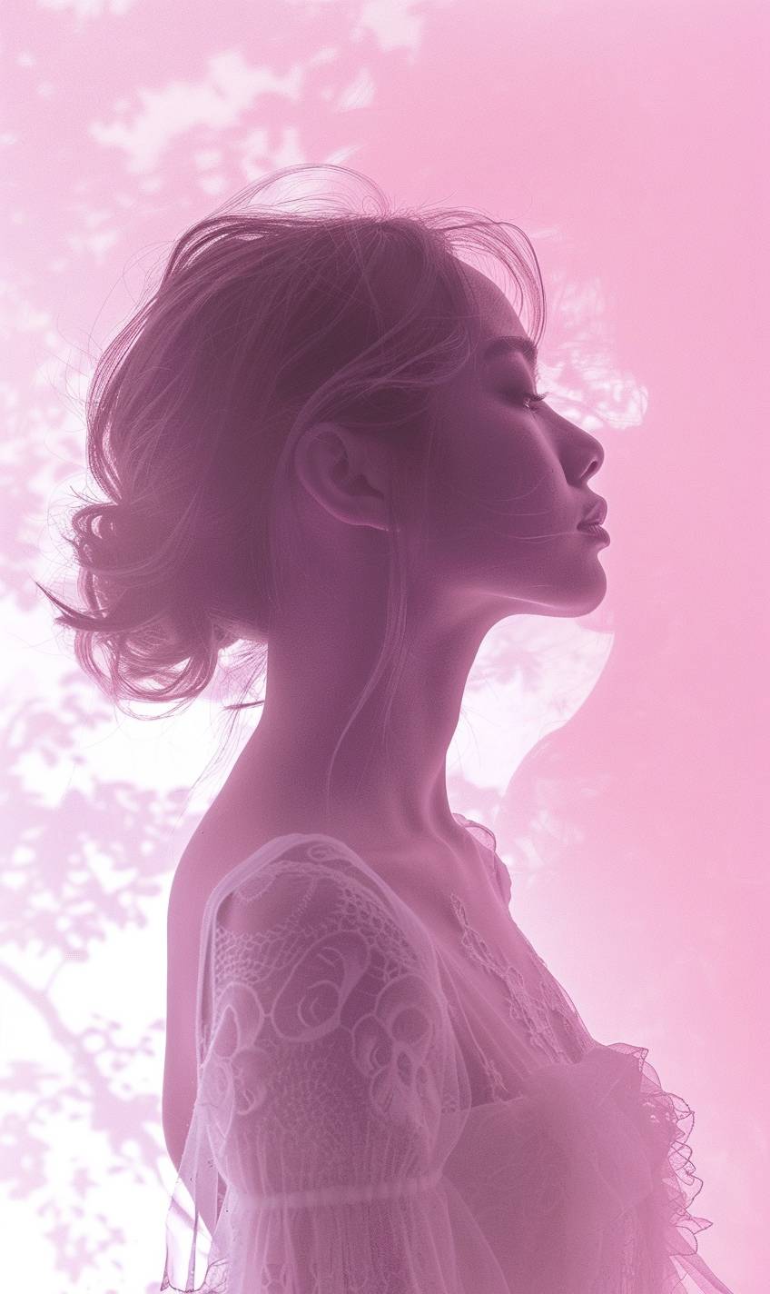 a glowing white silhouette of a woman with an ethereal pink background --ar 3:5  --v 6.0