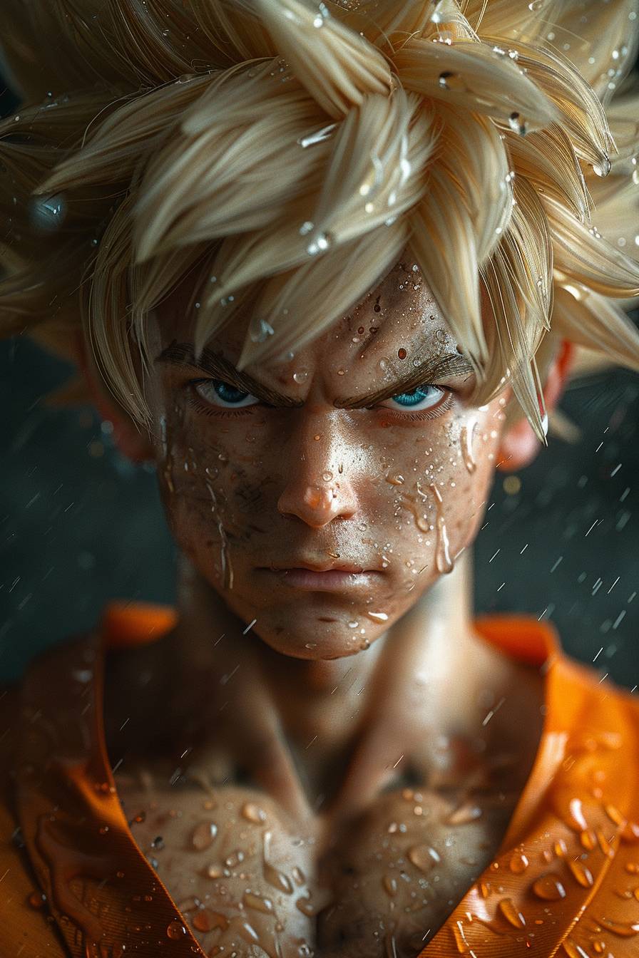 Realistic portrait photo of real life Goku from Dragon Ball Z