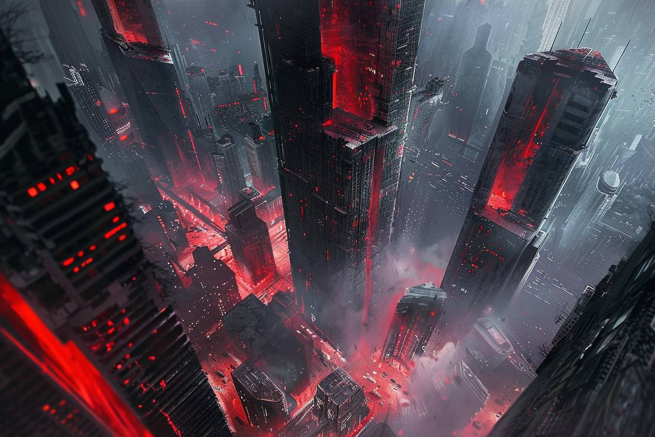 このジストピア反逆者は、この灰色の迷宮のような都市を航行し、各建物が反乱の赤い多様な現実を反映しており、空間と時間の概念そのものに挑戦しています。