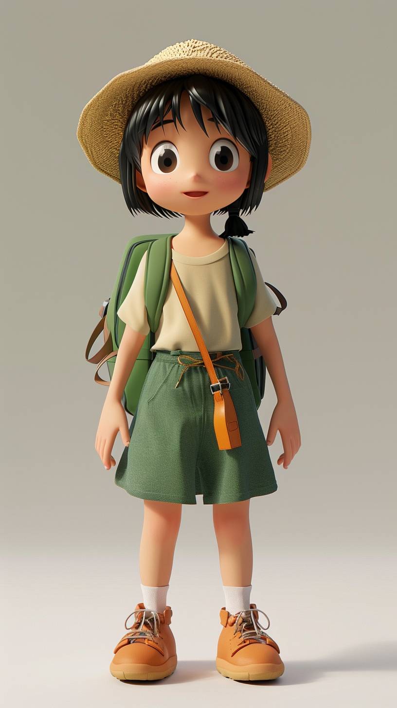 Yotsuba Nakano wearing a short skirt, designed in 3D Pixar and Disney style, with a simple and clean background