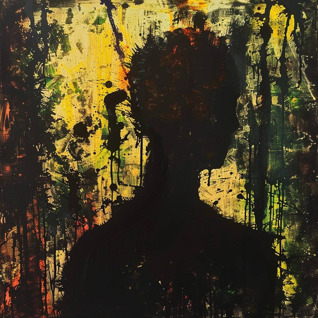 In 'Shadowy Silhouette', the [SUBJECT] blends into the [COLOR1] dark, mysterious, and [COLOR2] enigmatic silhouette, and the world around them fades into contrasting, powerful shadows