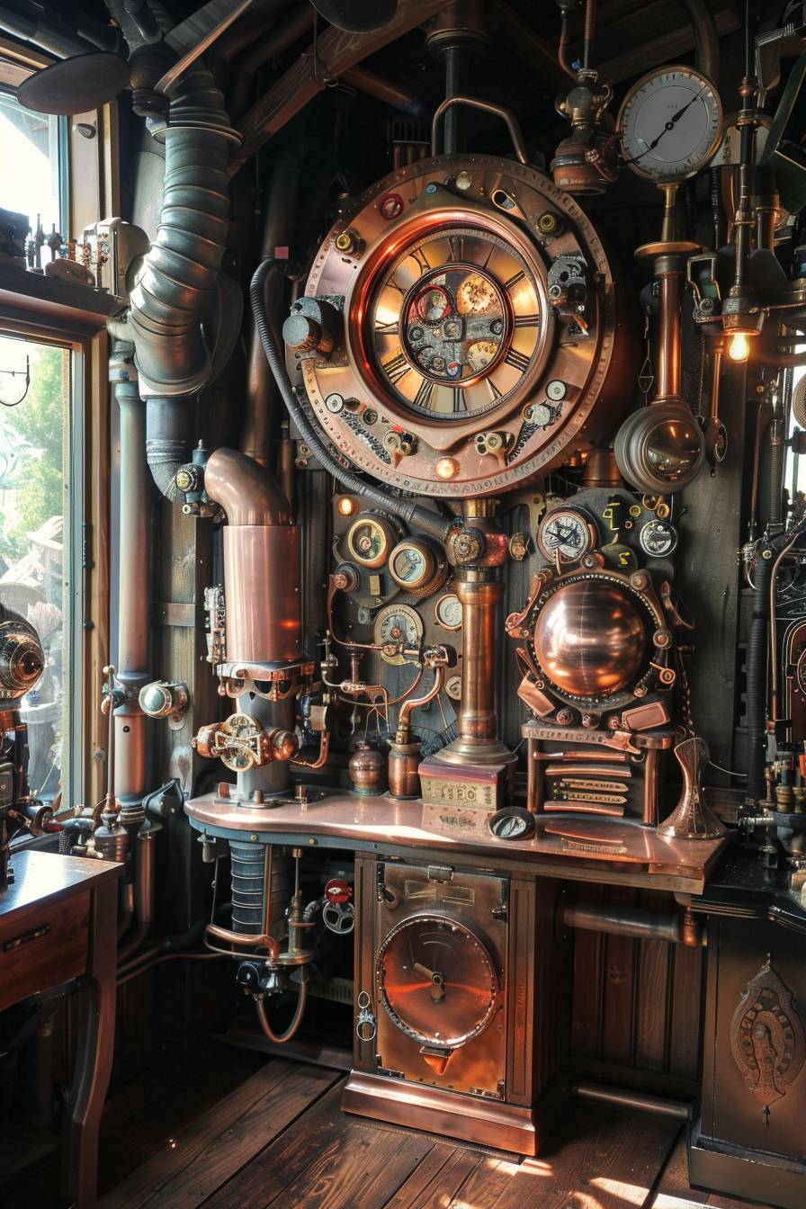 In the style of Akira Toriyama, a steampunk workshop filled with mechanical wonders