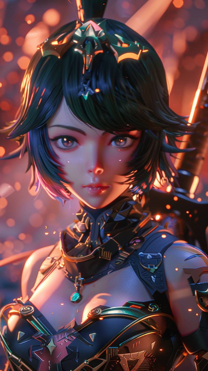 A cinematic still portrait photo of a female hero from Genshin Impact in the Genshin graphics style.