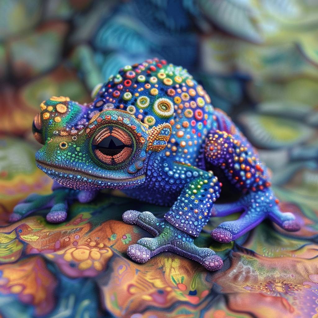 tiny colorful Fluid Pointillism creature with vibrant and bold colors